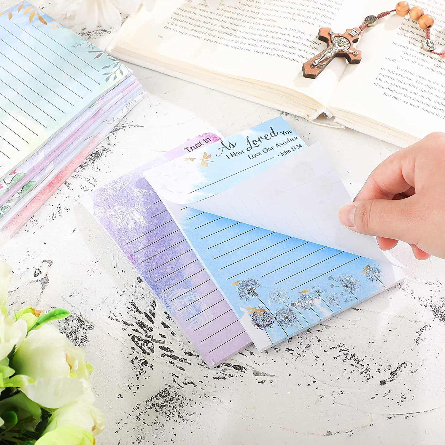 8 Pack Christian Notepads Inspirational Floral Design Adhesive Sticky Note Pads Religious Bible Verse Quotes Notepads for Writing Notes Diary Lists Schedules, 4 x 5 Inch (Fresh Style) - Image 5
