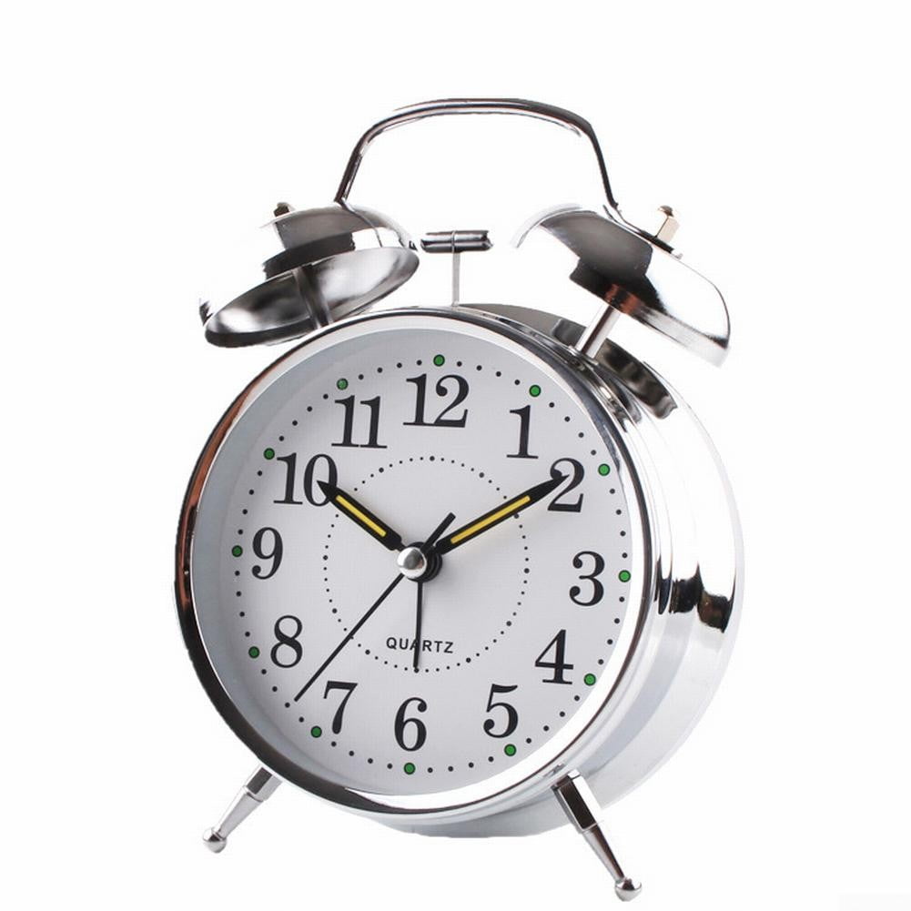 Bedside Traditional Classic Saxon Wind Up Double Bell Alarm Clock Chrome - Image 1