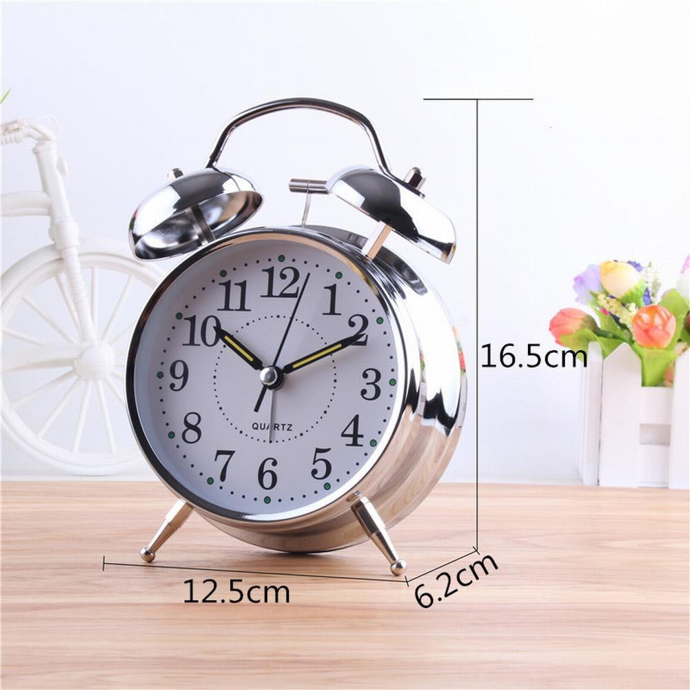 Bedside Traditional Classic Saxon Wind Up Double Bell Alarm Clock Chrome - Image 2