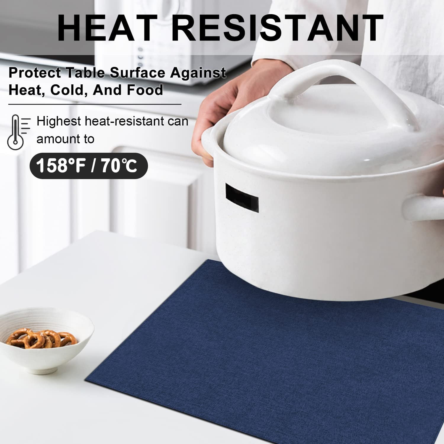 Cloth Placemats Set of 6, Cotton Linen Blend Machine Washable Durable Linen Table Mats, Heat Resistant Placemats Wrinkle Free Place Mats for Dining Table, Easy to Clean (Navy Blue, 6) - Image 2