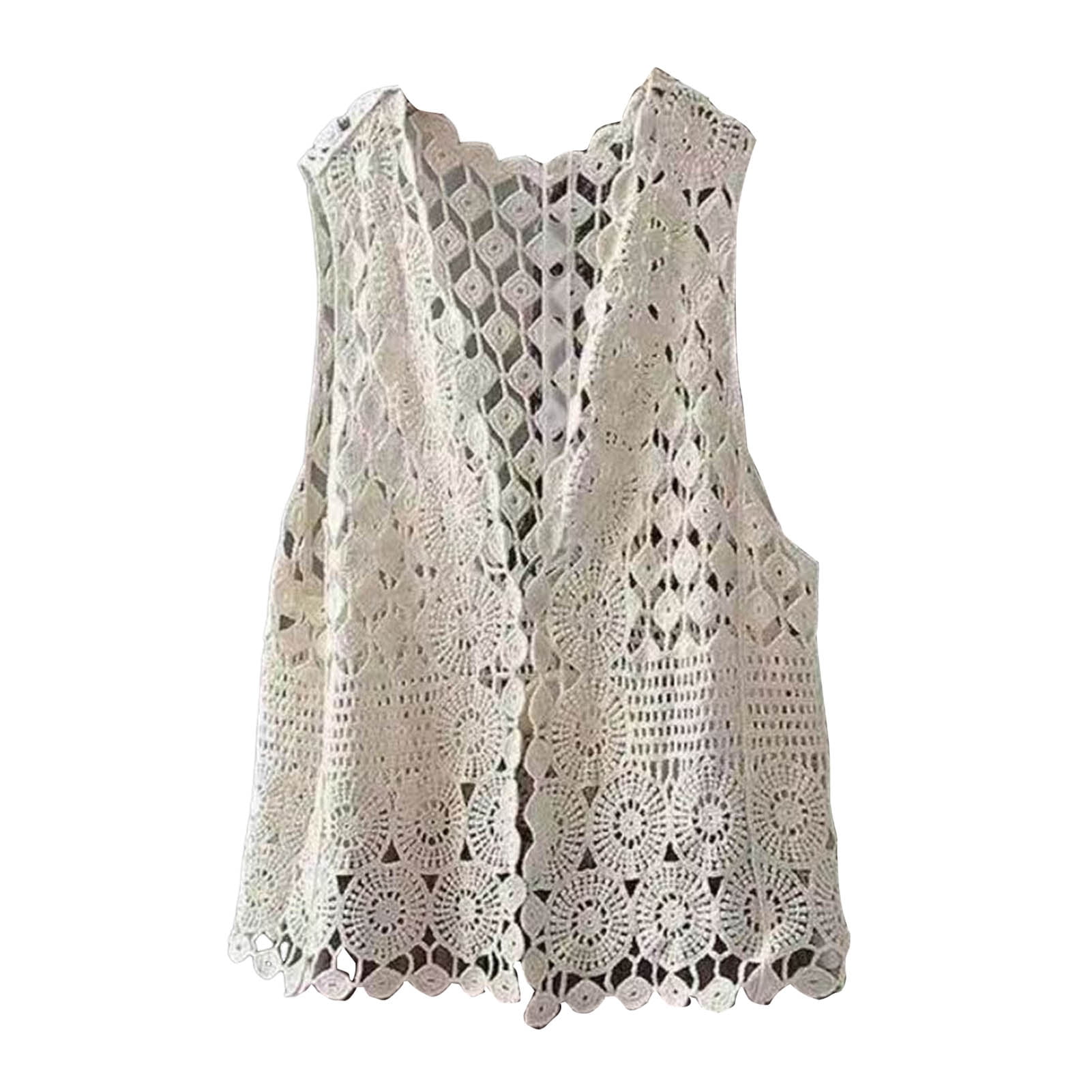 Women Vest Women's Sleeveless Knitted Hollow Vest Retro Crochet Cardigan for Summer Spring Autumn Sleeveless Cardigan One Size Apricot - Image 1