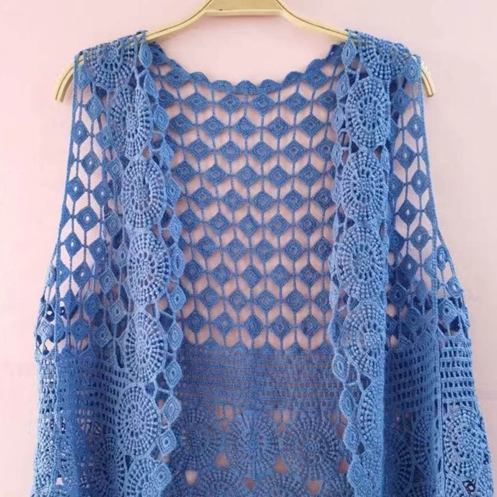 Women Vest Women's Sleeveless Knitted Hollow Vest Retro Crochet Cardigan for Summer Spring Autumn Sleeveless Cardigan One Size Apricot - Image 5