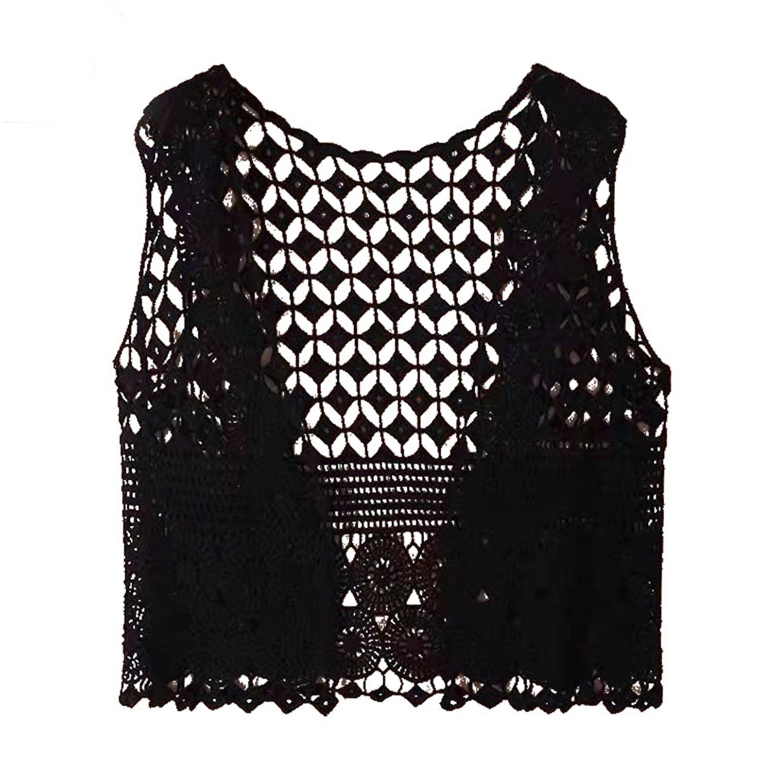 Women Vest Women's Sleeveless Knitted Hollow Vest Retro Crochet Cardigan for Summer Spring Autumn Sleeveless Cardigan One Size Black - Image 1