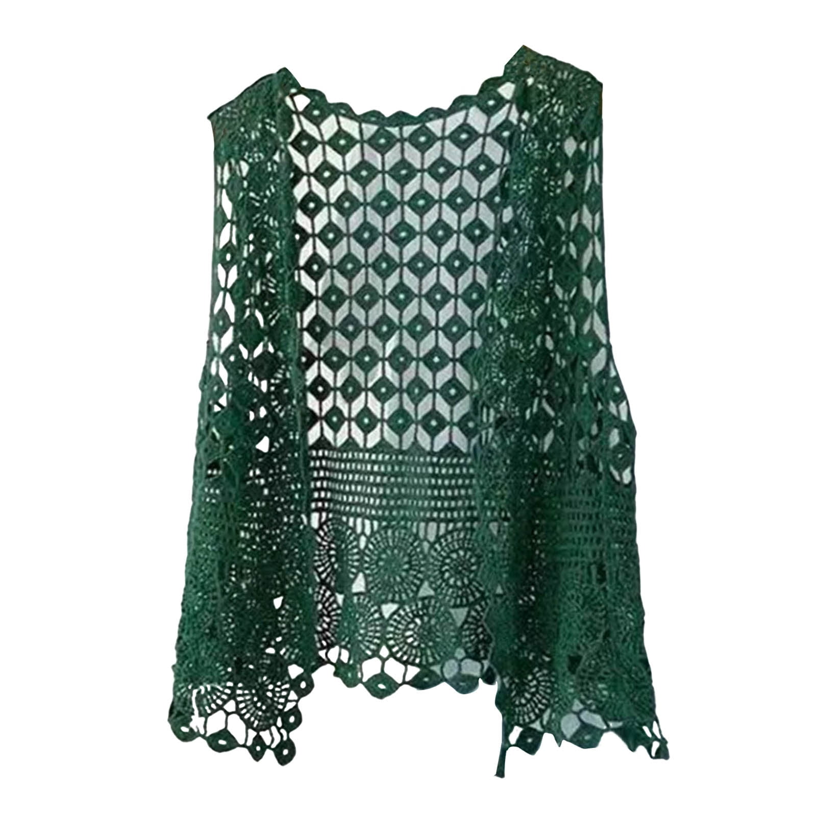 Women Vest Women's Sleeveless Knitted Hollow Vest Retro Crochet Cardigan for Summer Spring Autumn Sleeveless Cardigan One Size Blue - Image 4