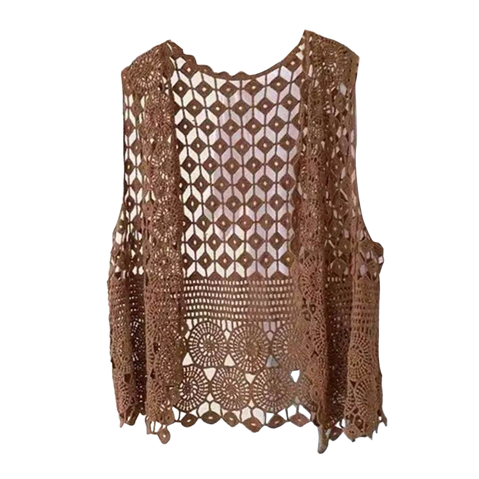 Women Vest Women's Sleeveless Knitted Hollow Vest Retro Crochet Cardigan for Summer Spring Autumn Sleeveless Cardigan One Size Coffee - Image 1