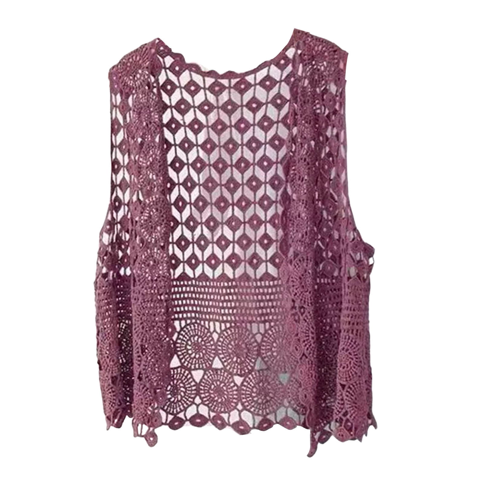 Women Vest Women's Sleeveless Knitted Hollow Vest Retro Crochet Cardigan for Summer Spring Autumn Sleeveless Cardigan One Size Purple - Image 1