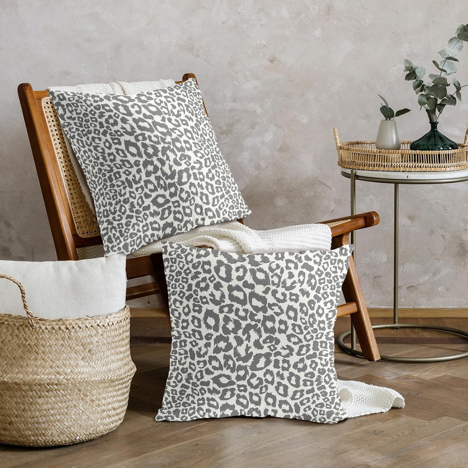 Lime Green White Leopard Print Pillow Covers 18x18 Inch Set of 2 Cheetah Animal Spots Decorative Throw Pillows For Couch Farmhouse Chinoiserie Pillow Cases Home Decor For Room Sofa Bed Porch Outdoor 20