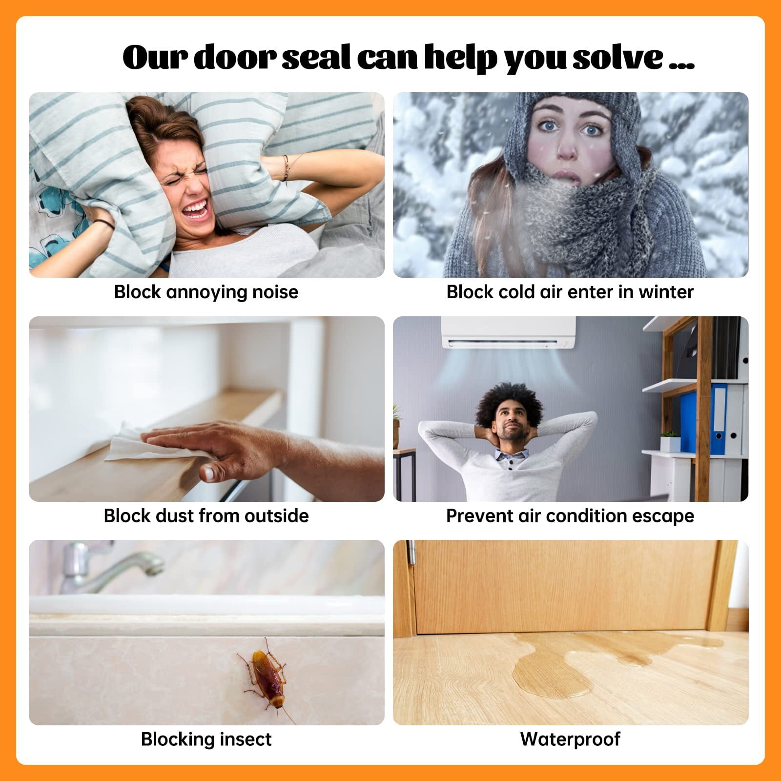 Door Draft Stopper, 37 Inch Under Door Sweep Bottom Blocker with Rubber Seal Strip, Under Door Seal for Exterior/Interior, Soundproof Weather Stripping Door Seal(White) 1PC Black - Image 6