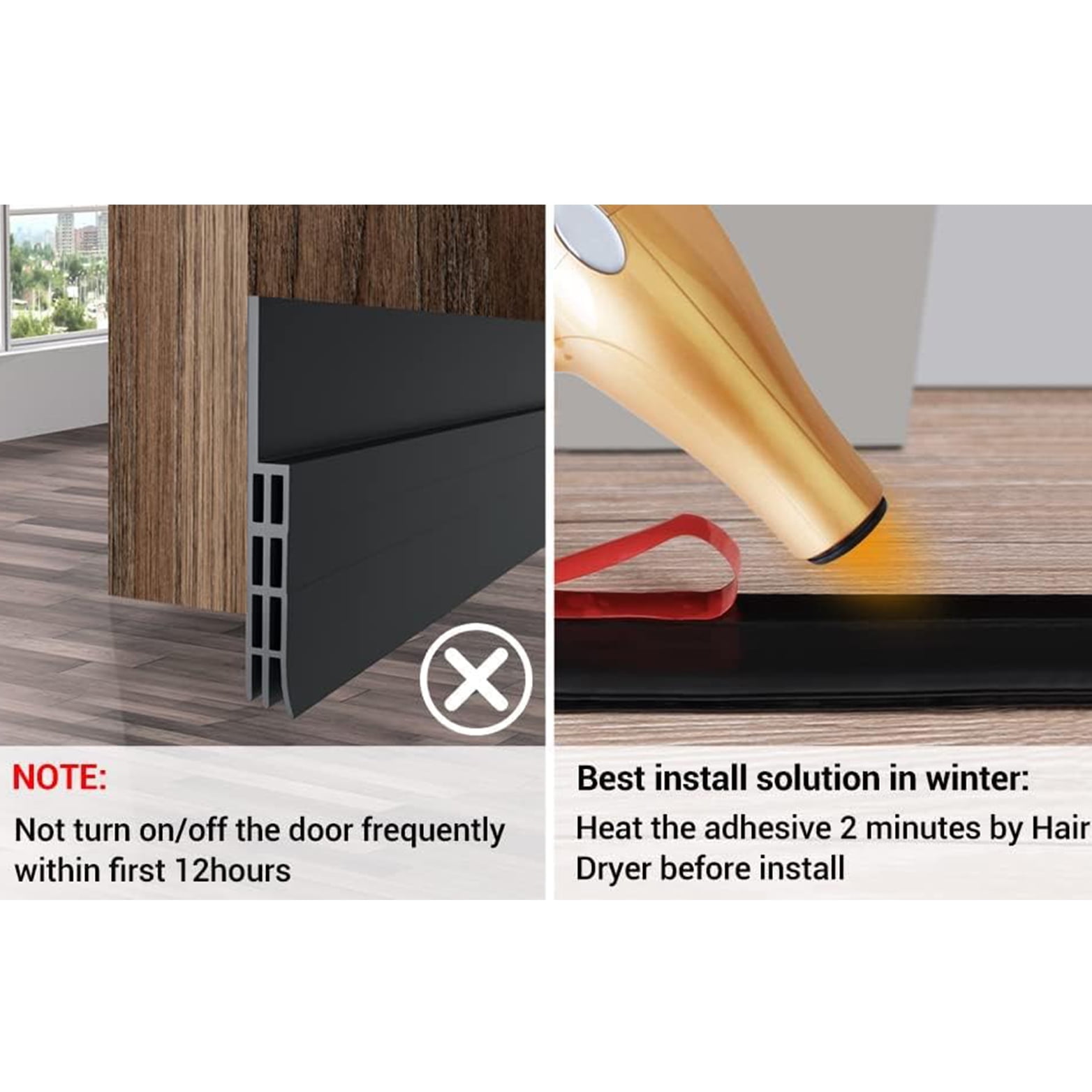 Door Draft Stopper, 37 Inch Under Door Sweep Bottom Blocker with Rubber Seal Strip, Under Door Seal for Exterior/Interior, Soundproof Weather Stripping Door Seal(White) 2PC Black - Image 8