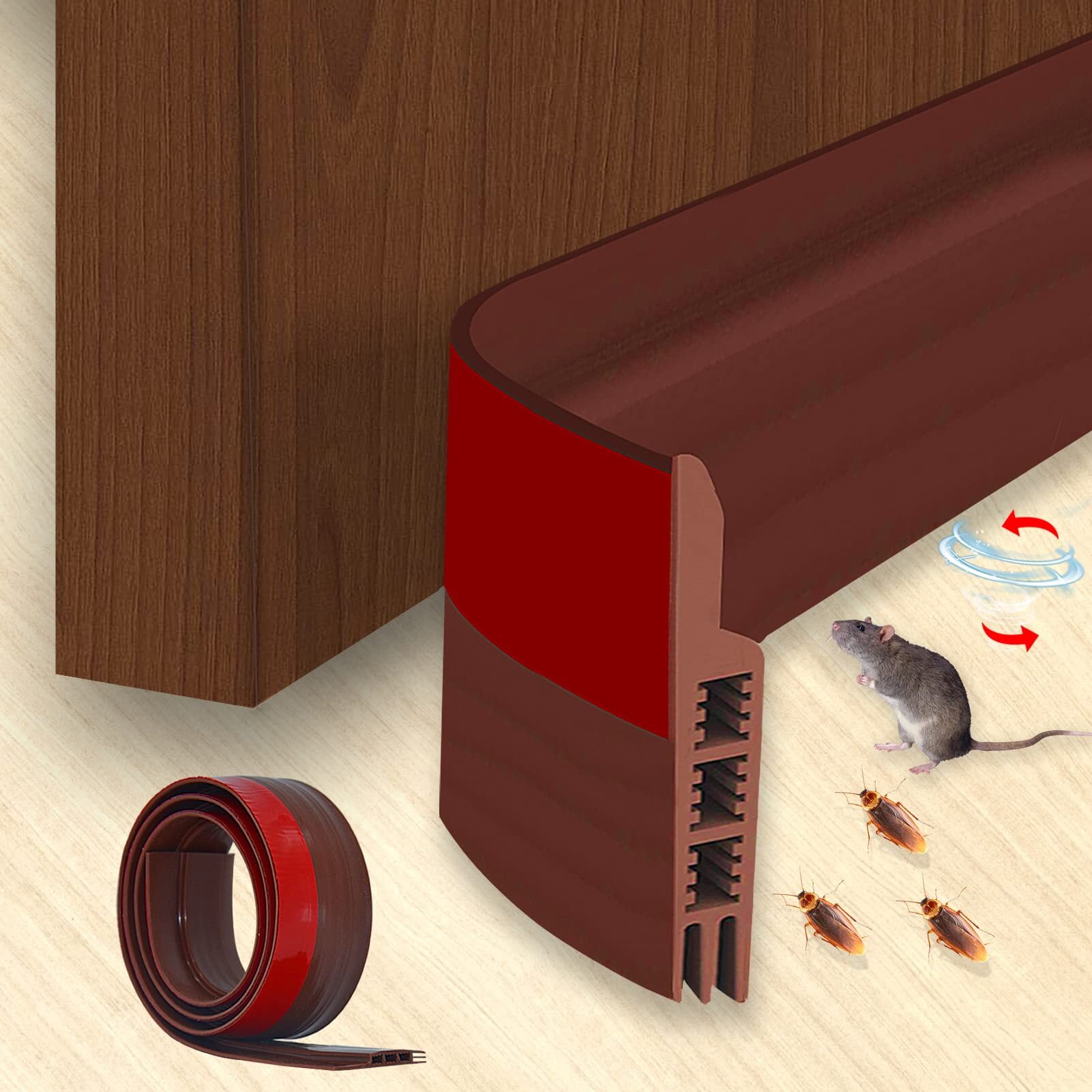 Door Draft Stopper, 37 Inch Under Door Sweep Bottom Blocker with Rubber Seal Strip, Under Door Seal for Exterior/Interior, Soundproof Weather Stripping Door Seal(White) 1PC Brown - Image 1