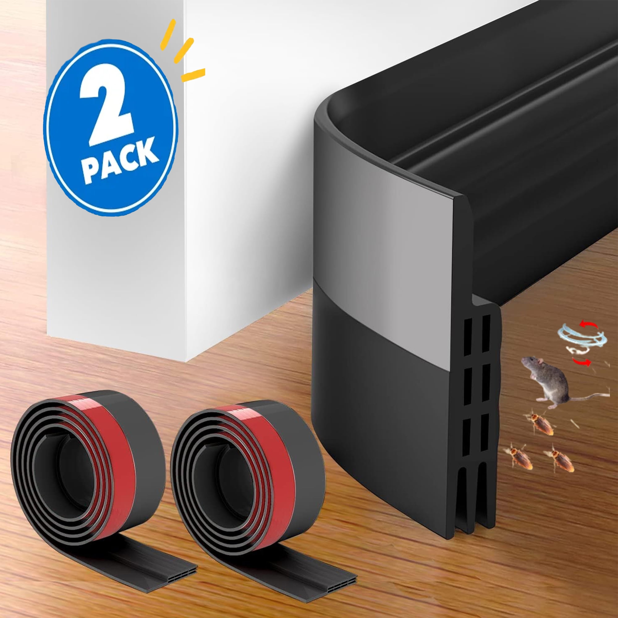 Door Draft Stopper, 37 Inch Under Door Sweep Bottom Blocker with Rubber Seal Strip, Under Door Seal for Exterior/Interior, Soundproof Weather Stripping Door Seal(White) 2PC Brown - Image 1