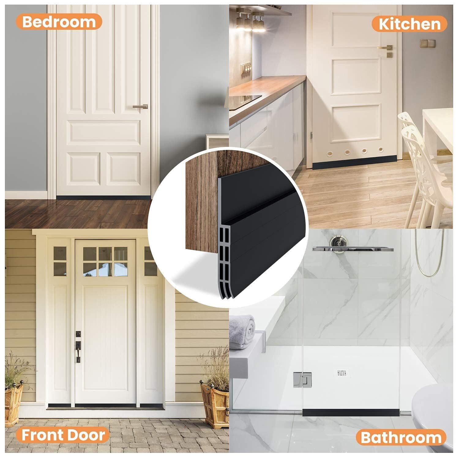Door Draft Stopper, 37 Inch Under Door Sweep Bottom Blocker with Rubber Seal Strip, Under Door Seal for Exterior/Interior, Soundproof Weather Stripping Door Seal(White) 2PC Brown - Image 5