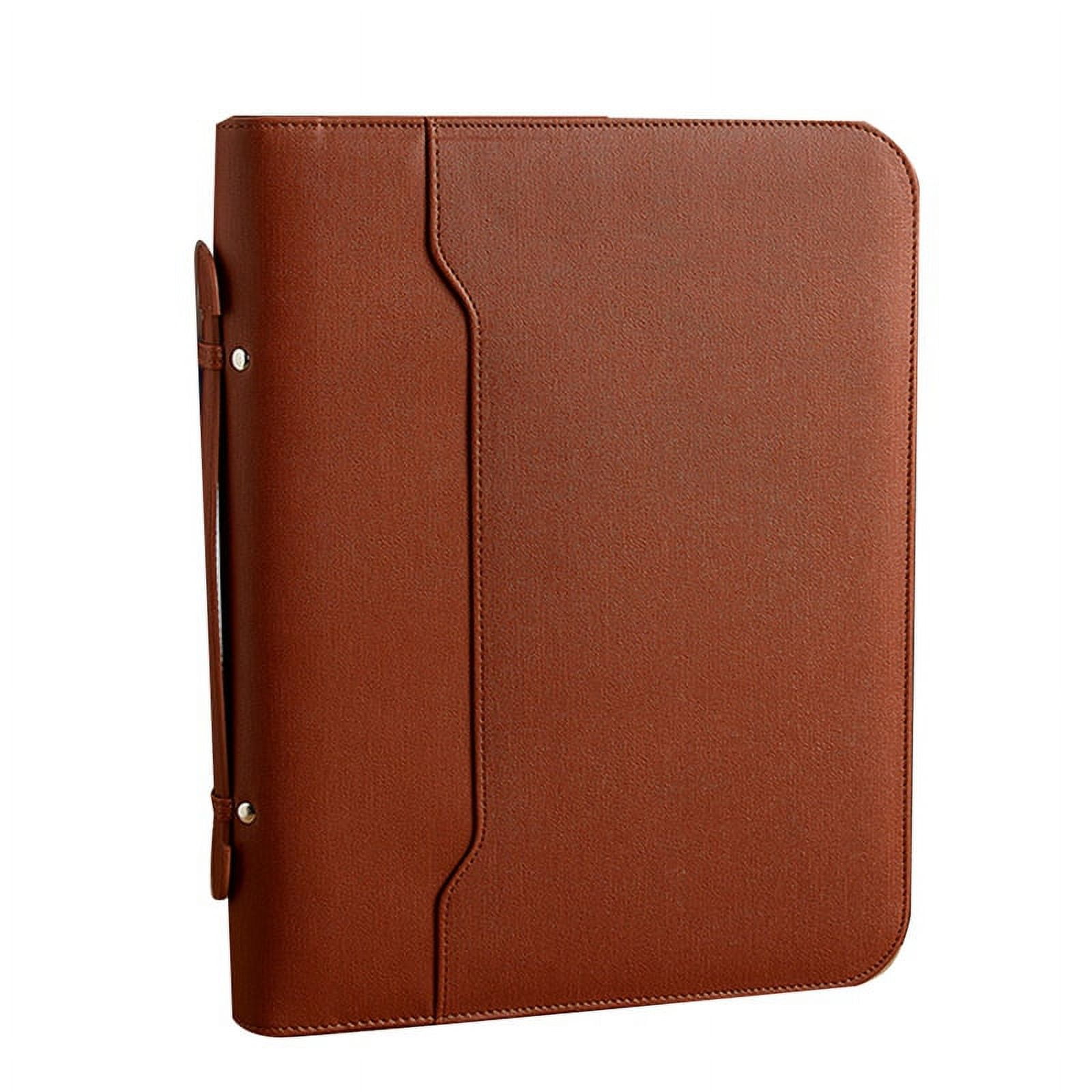 Zippered Portfolio Organizer, Leather Padfolio Binder, Professional Business Binder, Organizer for /Document (Brown) - Image 1