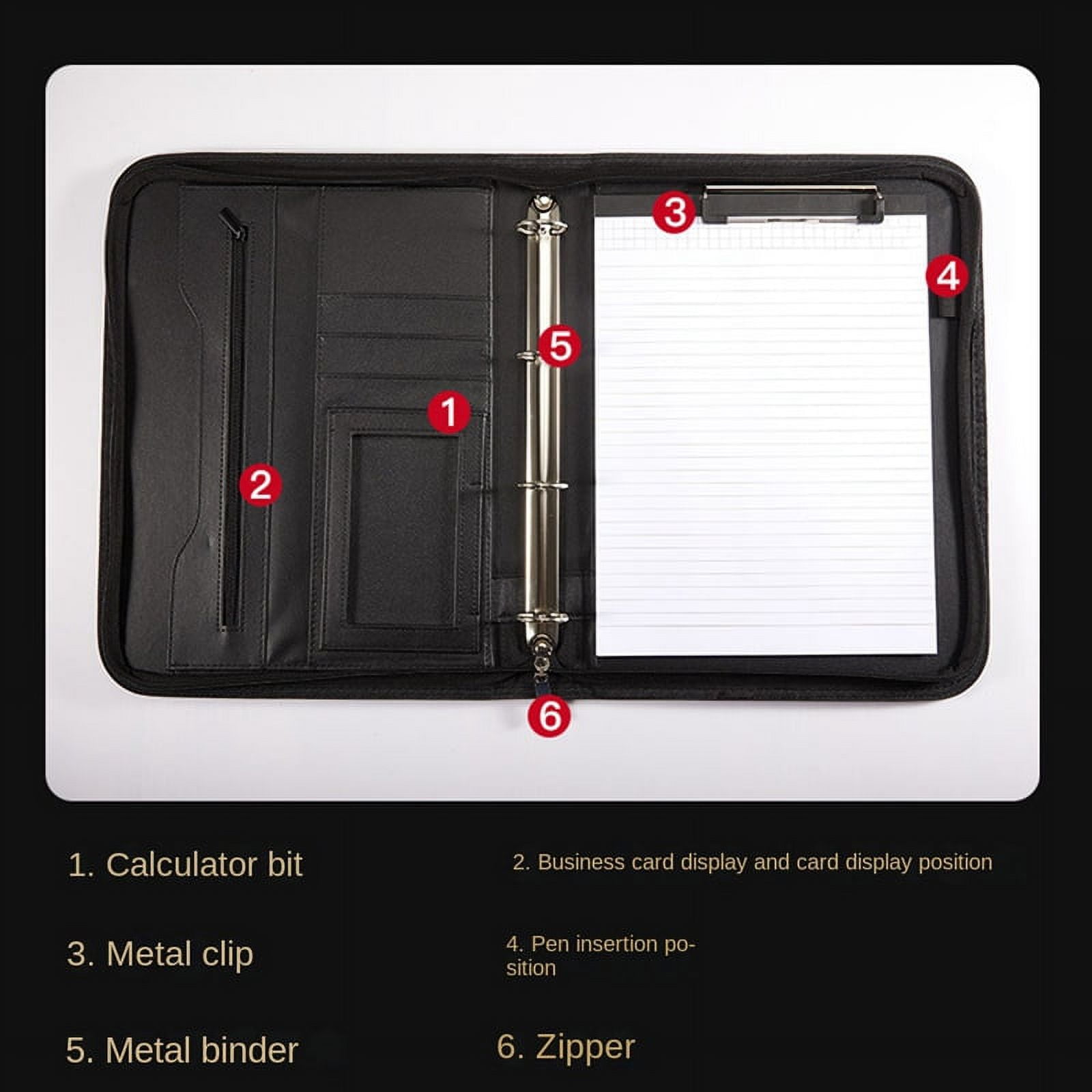 Zippered Portfolio Organizer, Leather Padfolio Binder, Professional Business Binder, Organizer for /Document (Brown) - Image 3