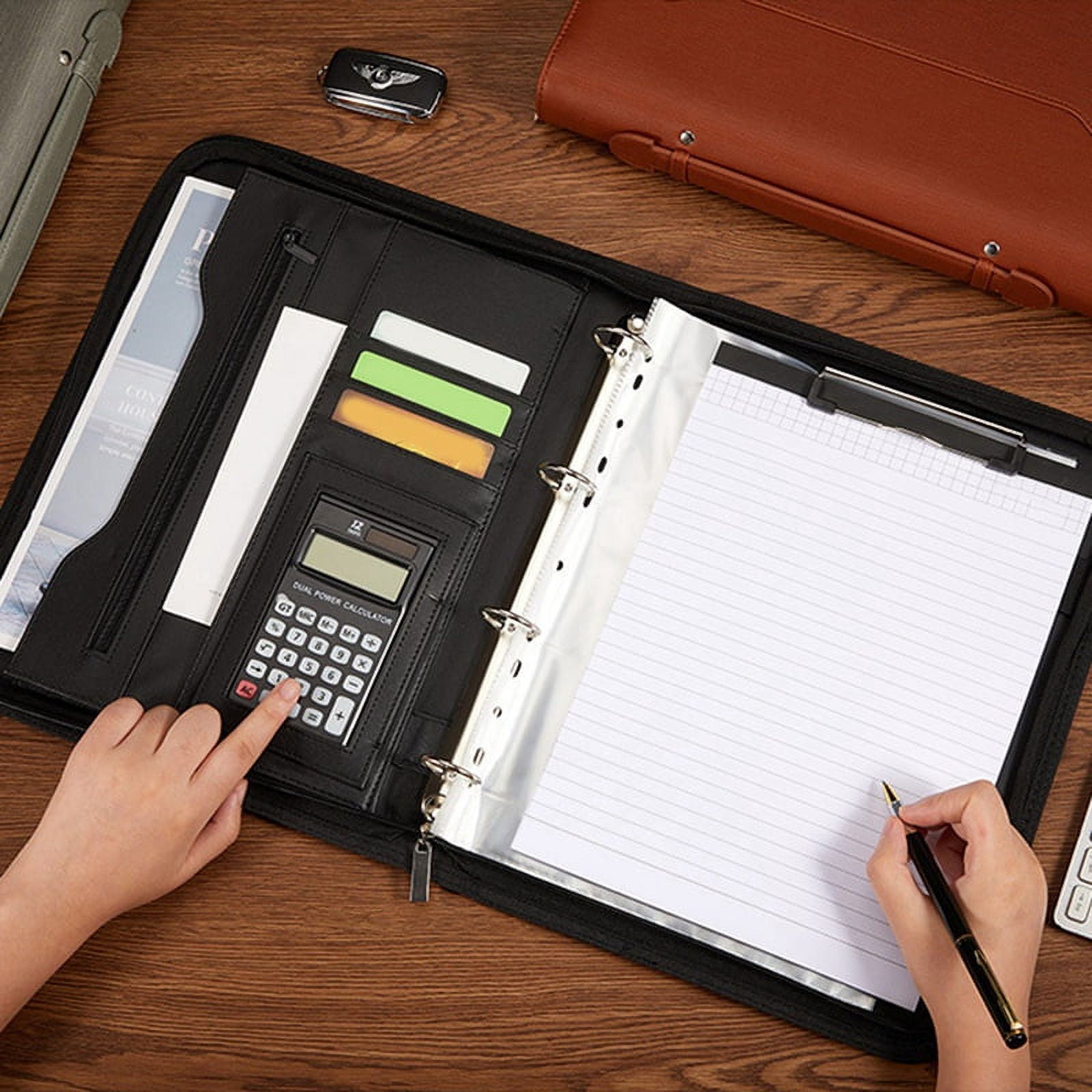 Zippered Portfolio Organizer, Leather Padfolio Binder, Professional Business Binder, Organizer for /Document (Brown) - Image 4