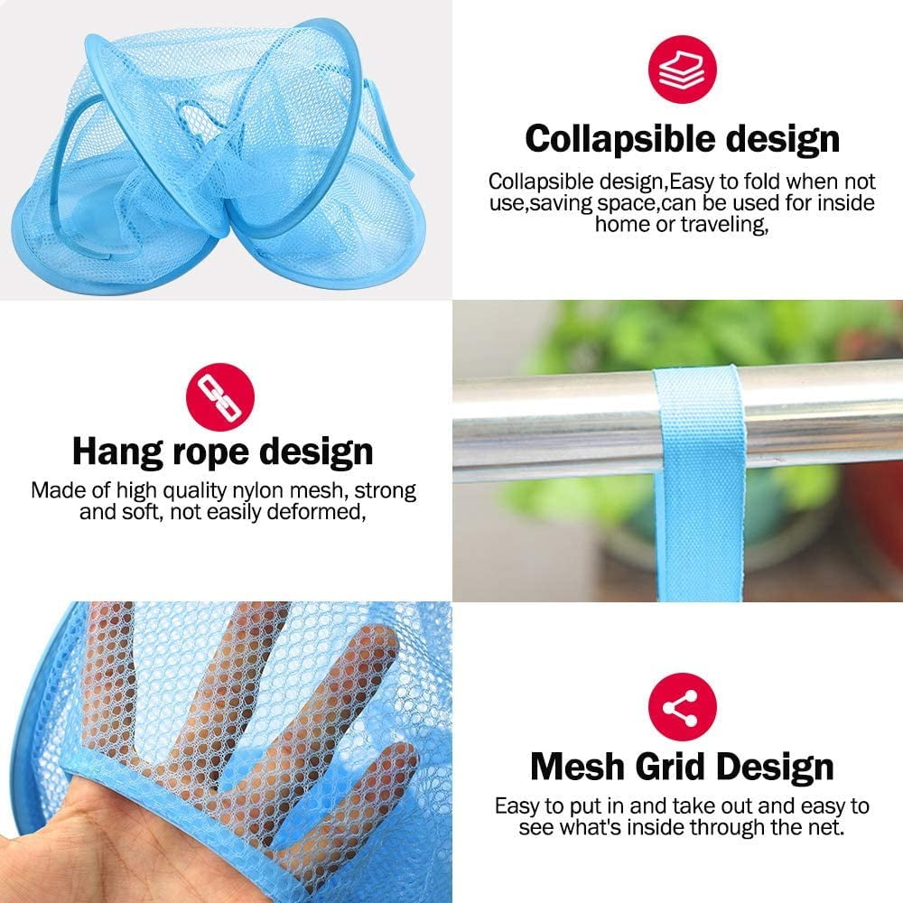 2 Pcs Hanging Mesh Stuffed Animal Storage Hammock Net, Foldable Toy Storage Organizer 3 Compartments Net for Stuffed Animals Corner for Boys, Girls, Gloves, Hats, Socks Pink-green - Image 4