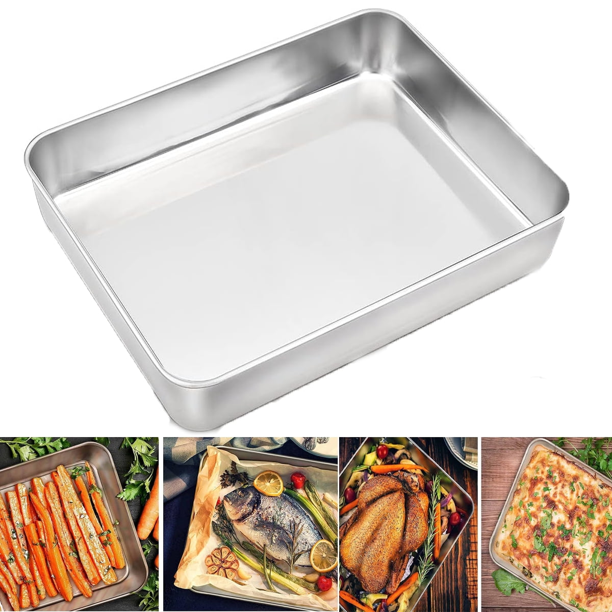 Tutuviw Stainless Steel Square Plate, Stainless Steel Baking Pans Cake Pan, Restaurant Pans Catering Pans Non-toxic & Healthy, Heavy Duty & Dishwasher Safe(No Lid) - Image 1