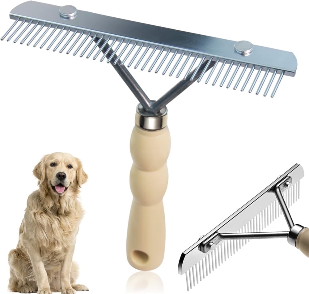 Tutuviw Undercoat Rake for Dogs for Grooming Large Dogs Grooming Brush Long Tooth Undercoat Dog Rake with Wood Handle Deshedding Tool Steel Comb Mane Brush Dog Deshedding Brush - Image 1