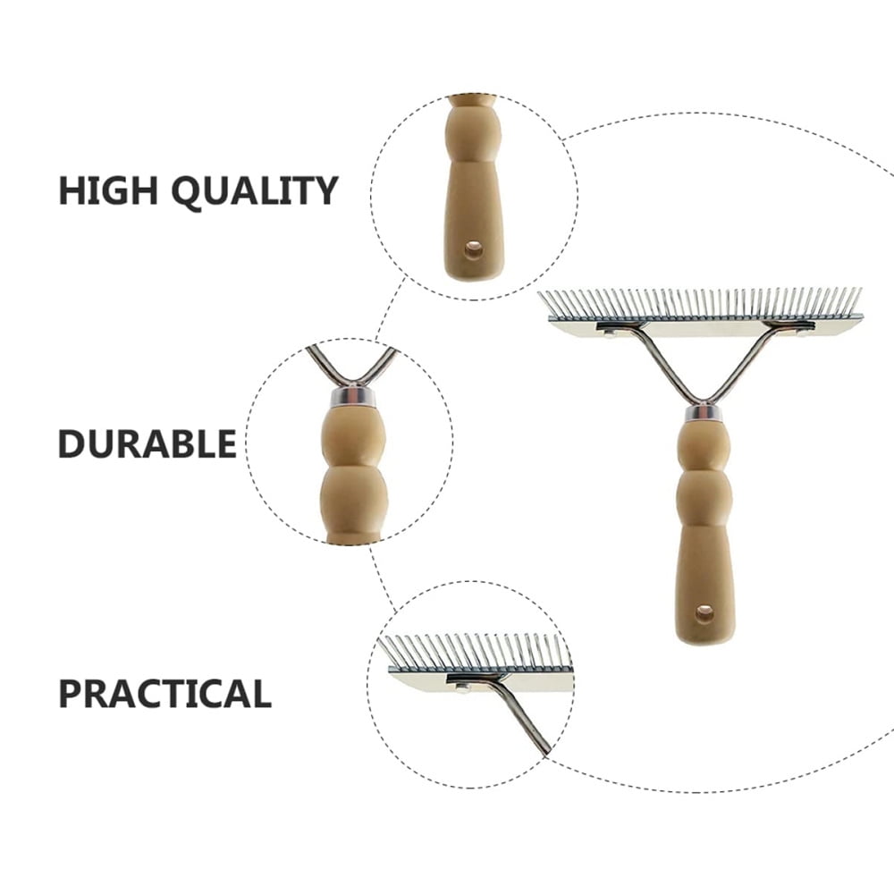 Tutuviw Undercoat Rake for Dogs for Grooming Large Dogs Grooming Brush Long Tooth Undercoat Dog Rake with Wood Handle Deshedding Tool Steel Comb Mane Brush Dog Deshedding Brush - Image 3