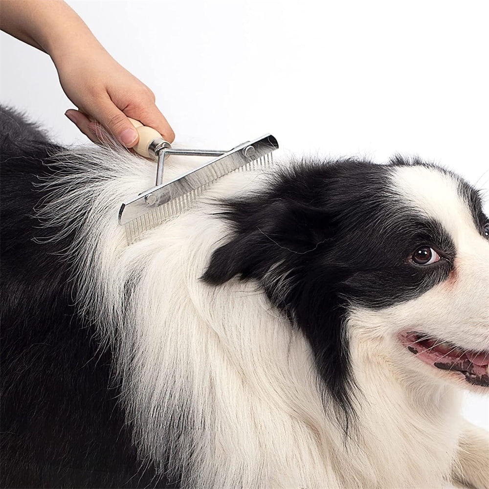 Tutuviw Undercoat Rake for Dogs for Grooming Large Dogs Grooming Brush Long Tooth Undercoat Dog Rake with Wood Handle Deshedding Tool Steel Comb Mane Brush Dog Deshedding Brush - Image 4