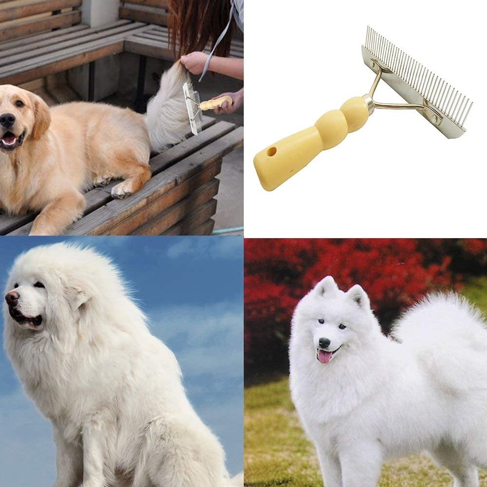 Tutuviw Undercoat Rake for Dogs for Grooming Large Dogs Grooming Brush Long Tooth Undercoat Dog Rake with Wood Handle Deshedding Tool Steel Comb Mane Brush Dog Deshedding Brush - Image 5