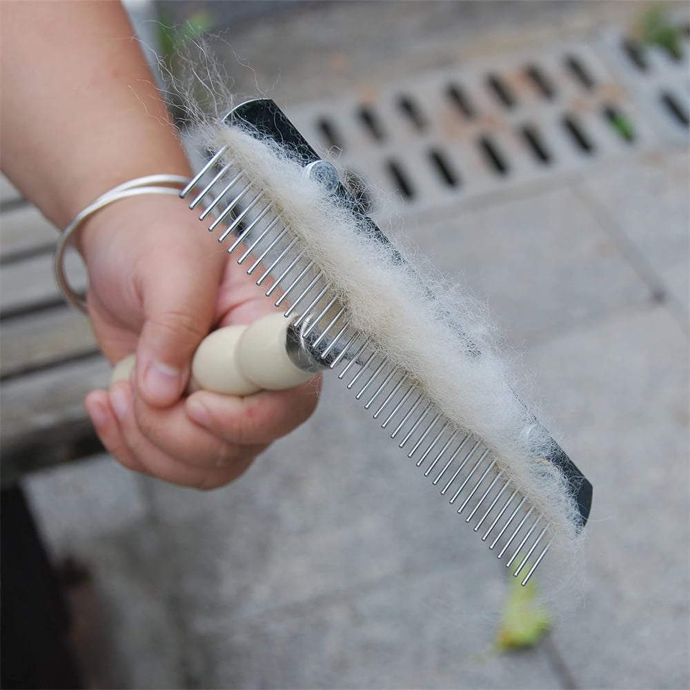 Tutuviw Undercoat Rake for Dogs for Grooming Large Dogs Grooming Brush Long Tooth Undercoat Dog Rake with Wood Handle Deshedding Tool Steel Comb Mane Brush Dog Deshedding Brush - Image 6