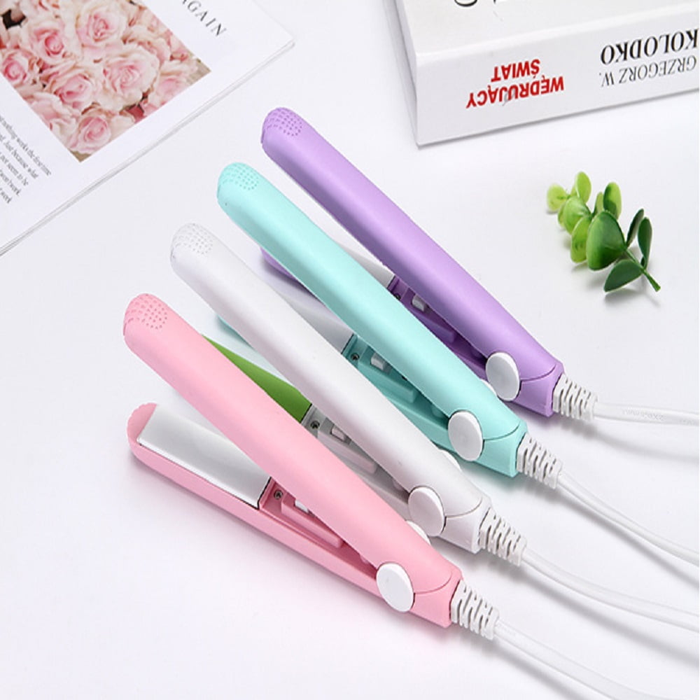 2 in 1 Hair Straightener Mini Hair Curler, Mini Hair Straightener Hairstyling Iron Heating Curler for Home or Salon Blue - Image 2