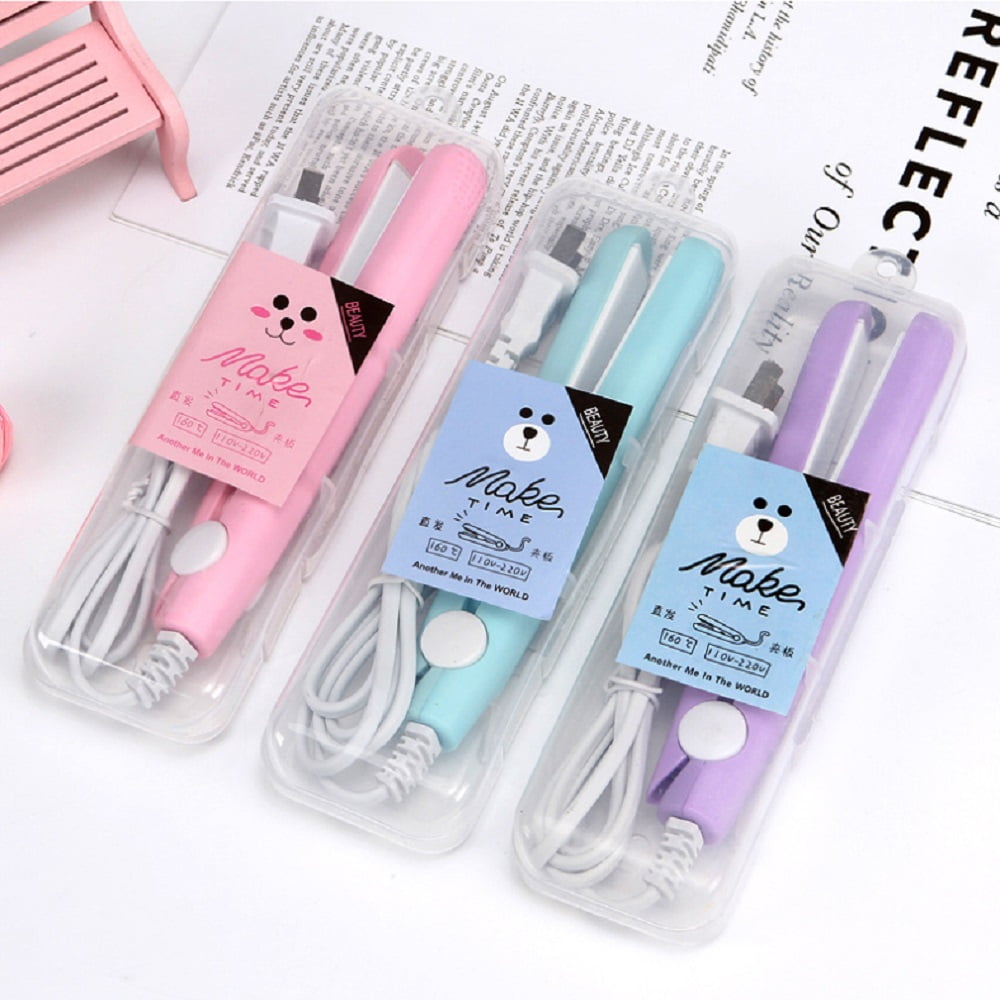 2 in 1 Hair Straightener Mini Hair Curler, Mini Hair Straightener Hairstyling Iron Heating Curler for Home or Salon Pink - Image 1