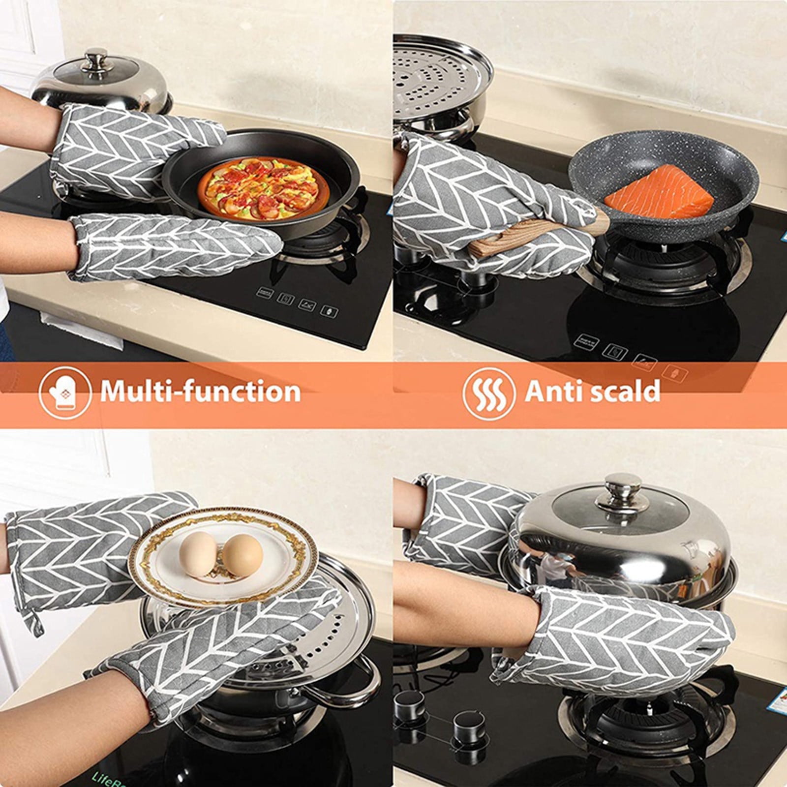 Poaug Oven Mitts on Sale Clearance 2Pc Oven Gloves Grill Gloves Slippery Cooking Gloves for Cooking Baking Grilling Yellow Grey - Image 6