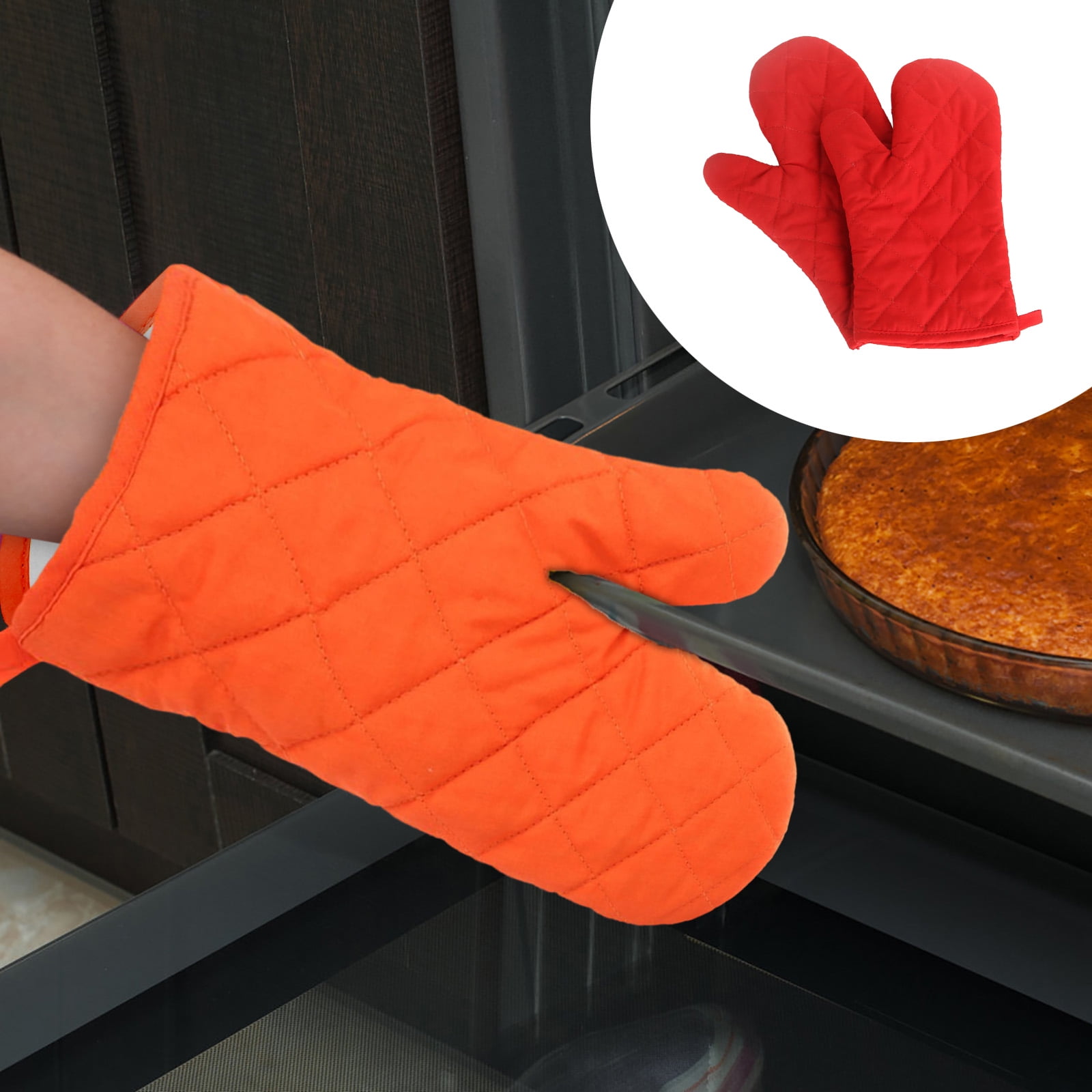 Poaug Oven Mitts on Sale Clearance 2Pc Oven Gloves Grill Gloves Slippery Cooking Gloves for Cooking Baking Grilling Yellow Red - Image 2
