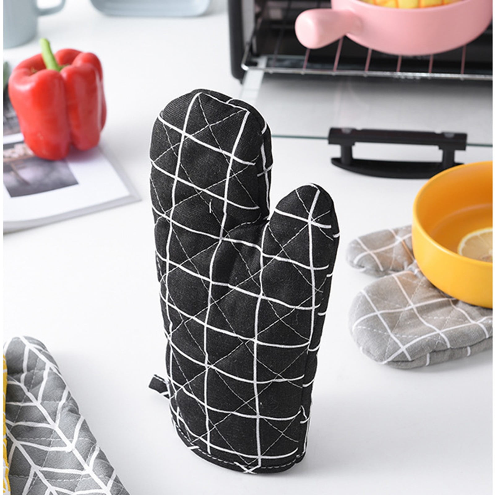 Poaug Oven Mitts on Sale Clearance 2Pc Oven Gloves Grill Gloves Slippery Cooking Gloves for Cooking Baking Grilling Yellow Z1-Black - Image 3