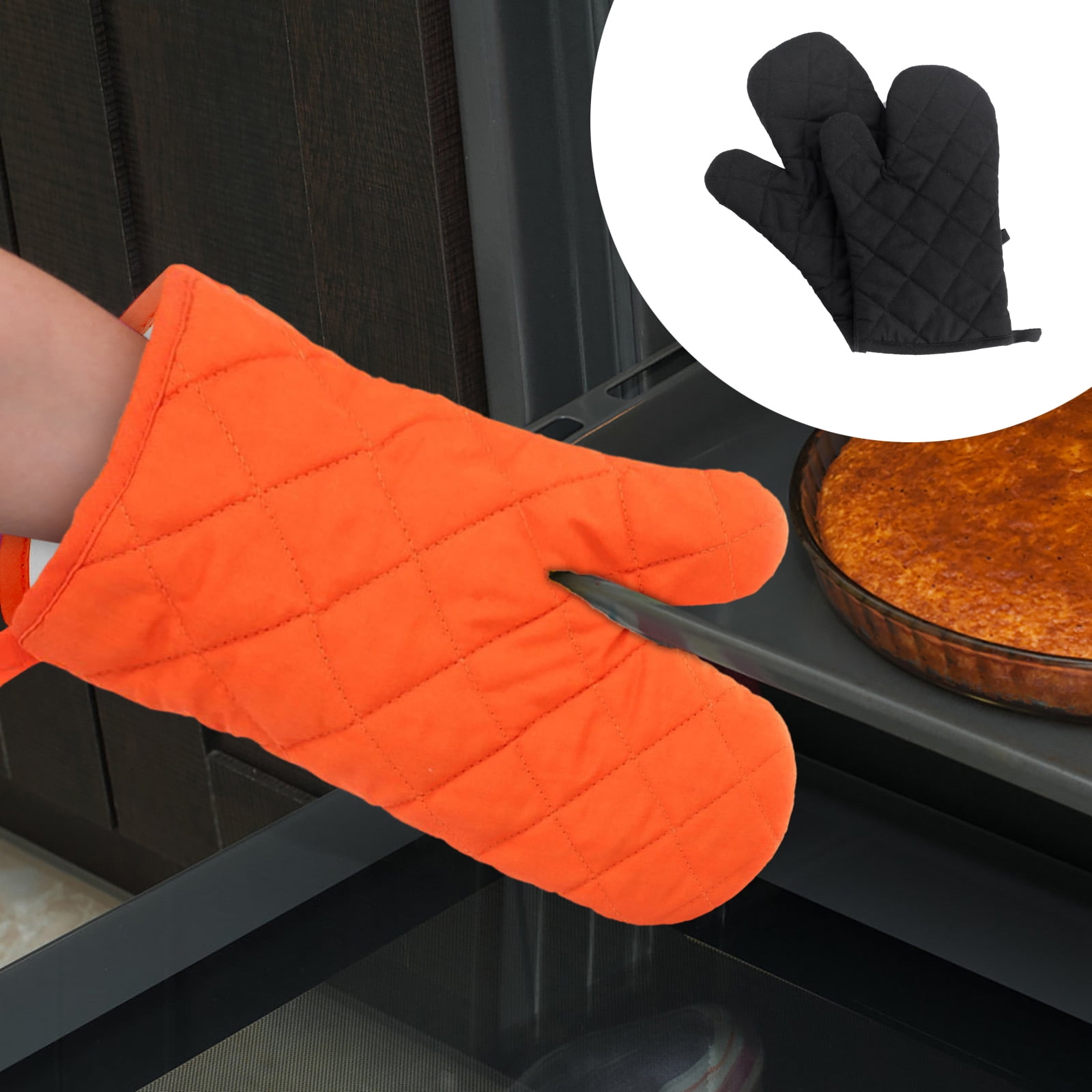 Poaug Oven Mitts on Sale Clearance 2Pc Oven Gloves Grill Gloves Slippery Cooking Gloves for Cooking Baking Grilling Yellow Z4-Black - Image 2