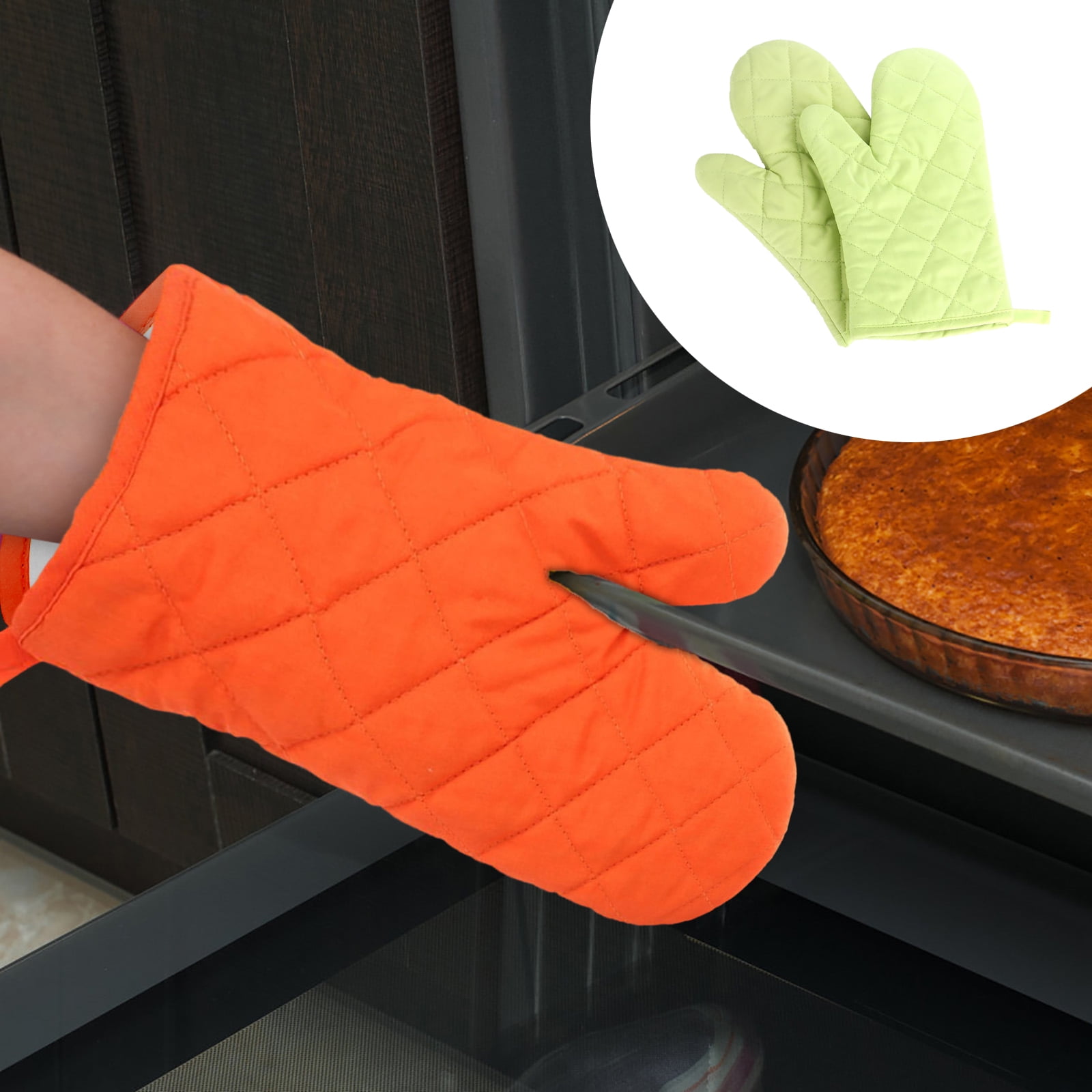 Poaug Oven Mitts on Sale Clearance 2Pc Oven Gloves Grill Gloves Slippery Cooking Gloves for Cooking Baking Grilling Yellow Z5-Green - Image 2