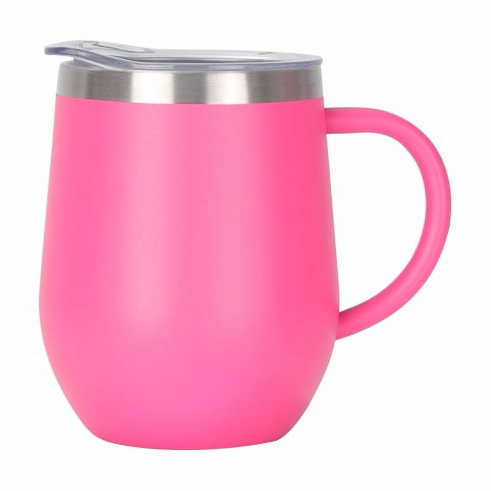 12oz Insulated Coffee Mug with Handle Stainless Steel Insulated Coffee Mug Double Wall Vacuum Travel Mug Tumbler Cup with Sliding Lid Travel Coffee Cup Thermal Cup Drak Pink - Image 1