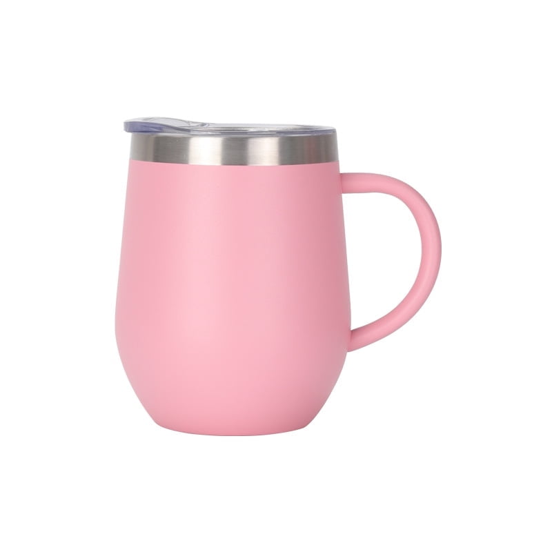 12oz Insulated Coffee Mug with Handle Stainless Steel Insulated Coffee Mug Double Wall Vacuum Travel Mug Tumbler Cup with Sliding Lid Travel Coffee Cup Thermal Cup Pink - Image 1