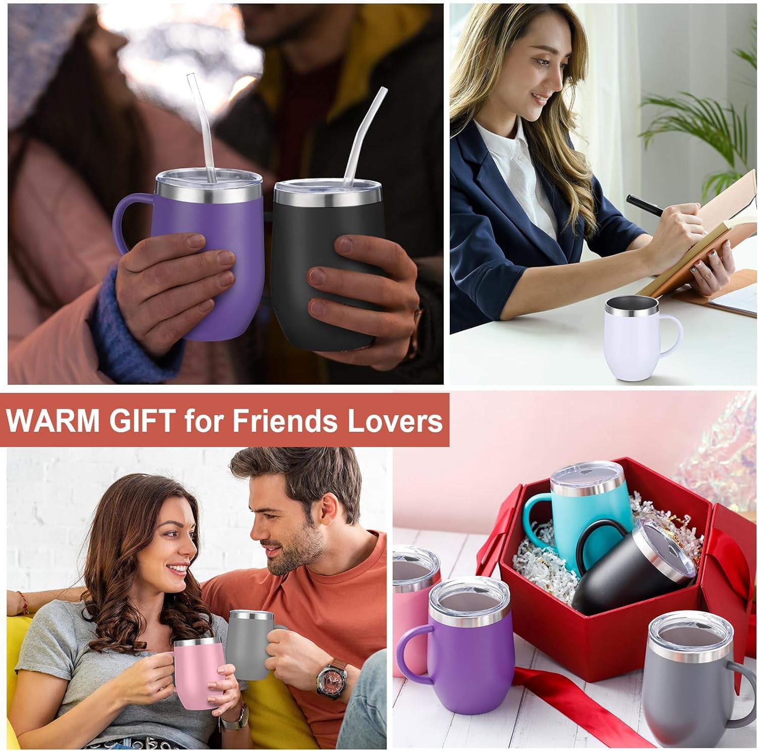 12oz Insulated Coffee Mug with Handle Stainless Steel Insulated Coffee Mug Double Wall Vacuum Travel Mug Tumbler Cup with Sliding Lid Travel Coffee Cup Thermal Cup Pink - Image 5