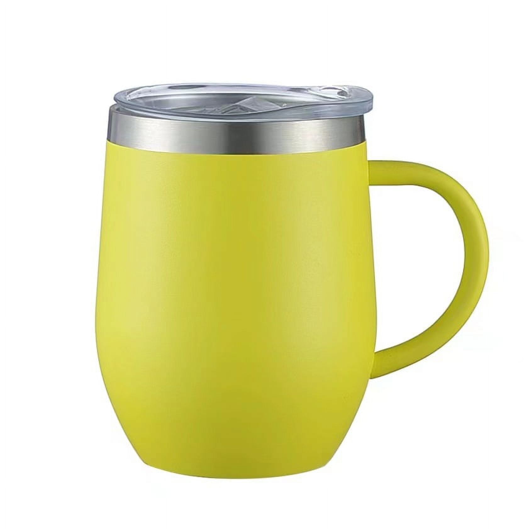 12oz Insulated Coffee Mug with Handle Stainless Steel Insulated Coffee Mug Double Wall Vacuum Travel Mug Tumbler Cup with Sliding Lid Travel Coffee Cup Thermal Cup Yellow - Image 1