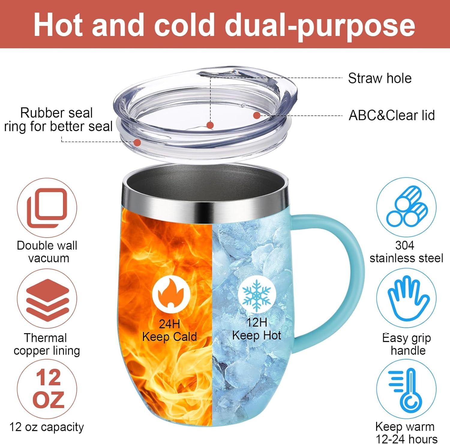 12oz Insulated Coffee Mug with Handle Stainless Steel Insulated Coffee Mug Double Wall Vacuum Travel Mug Tumbler Cup with Sliding Lid Travel Coffee Cup Thermal Cup Yellow - Image 3
