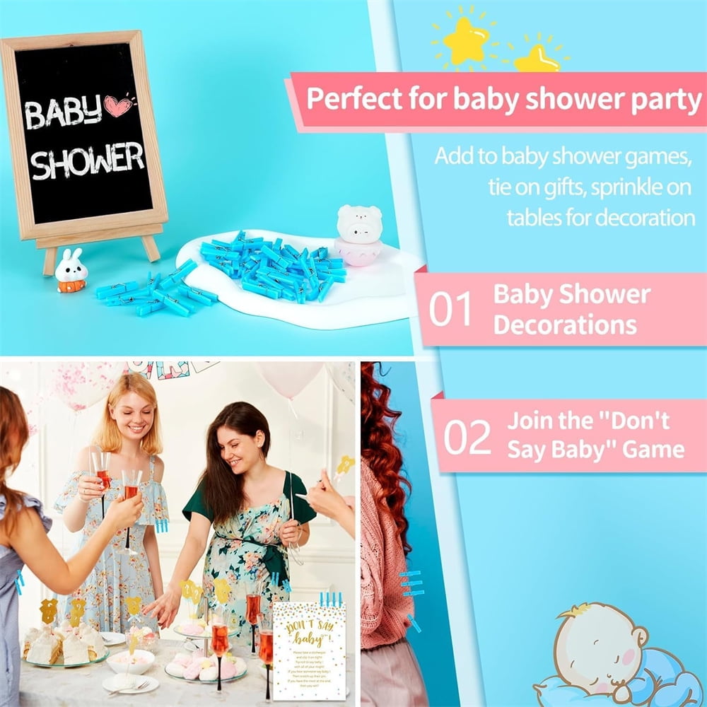 Tutuviw 100Pcs Blue Clothes Pins for Baby Shower Game Mini Premium Plastic Clothespins Small Baby Shower Decorations for Party Gender Reveal Game DIY Blue - Image 5
