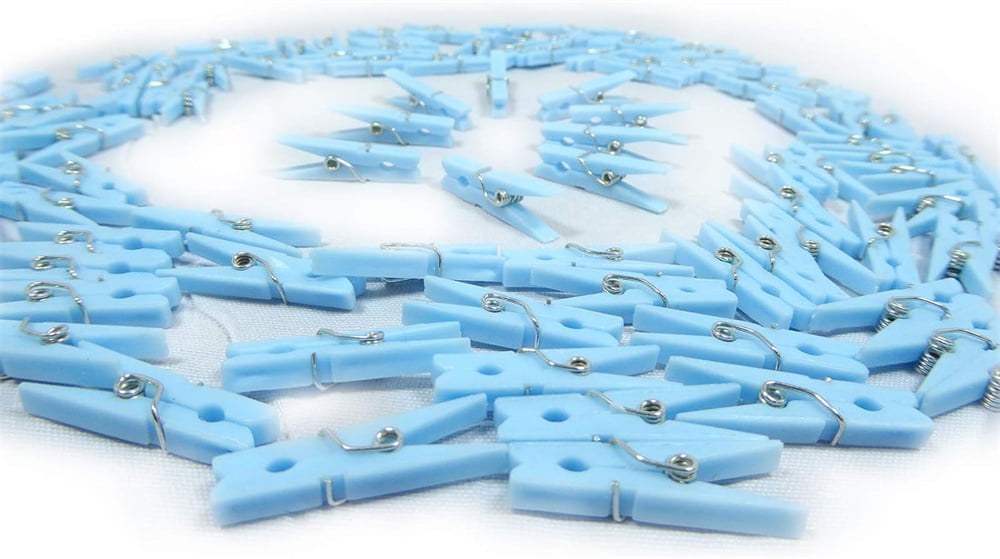 Tutuviw 100Pcs Blue Clothes Pins for Baby Shower Game Mini Premium Plastic Clothespins Small Baby Shower Decorations for Party Gender Reveal Game DIY Blue - Image 7