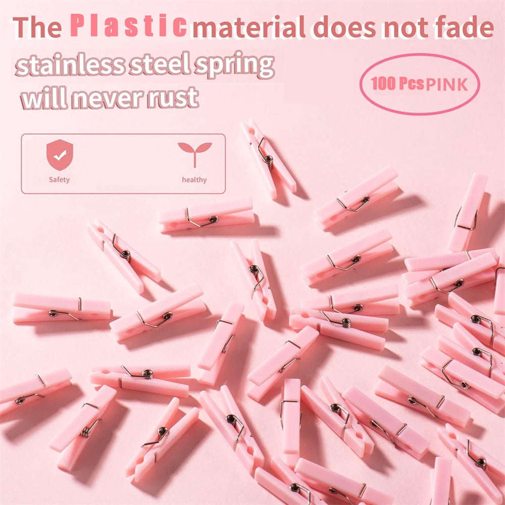 Tutuviw 100Pcs Blue Clothes Pins for Baby Shower Game Mini Premium Plastic Clothespins Small Baby Shower Decorations for Party Gender Reveal Game DIY Pink - Image 3