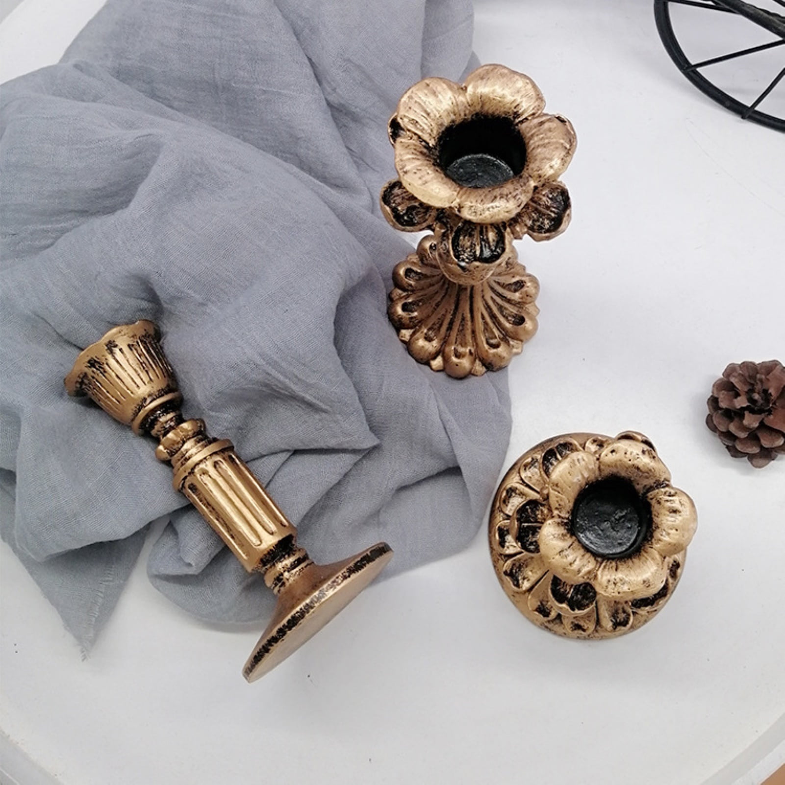Visland Candlestick Holders , Brass Gold Candlestick Holder Set Candle Stick Holders Decorative Candlestick Stand for Wedding Party Dinning as shown 096 - Image 3