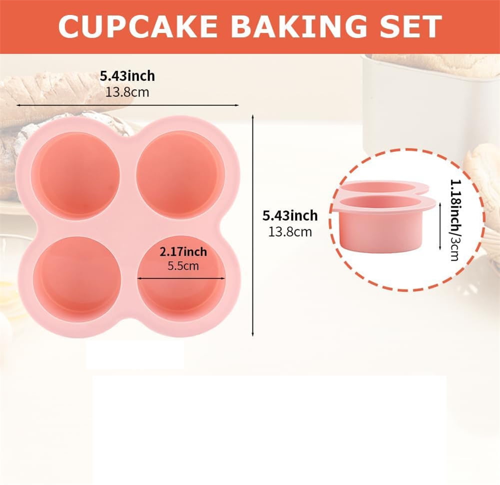 Tutuviw 2Pcs Reusable Silicone Air Fryer Egg Mold Cupcake and Muffin Pan Non-Stick Air Fryer Baking Pan 4 Cavity Silicone Muffin Pans Muffin Cups for Baking(Blue+Pink) - Image 2