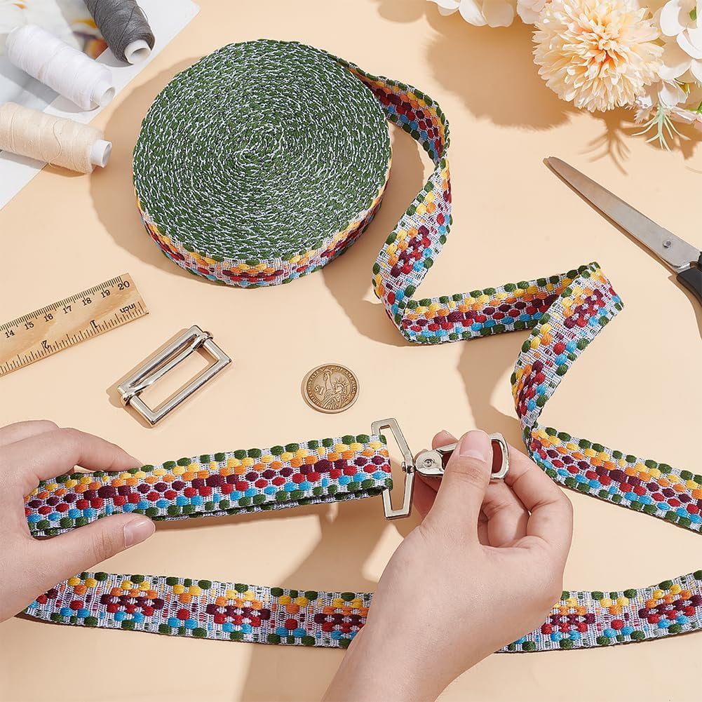 5 Yards Polycotton Jacquard Arrow Ribbon Clothes Accessories Olive 1-1/2 inch(38mm) - Image 3