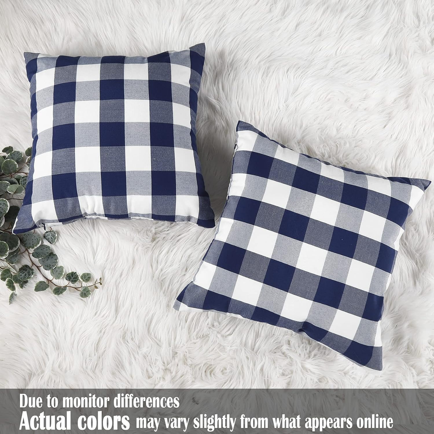 Light Blue Farmhouse Buffalo Plaid Pillow Covers 18x18 Set of 2 Patio Outdoor Decor Neutral Checkered Pillow Covers 18 x 18, Blue and White Gingham Plaid Check 18