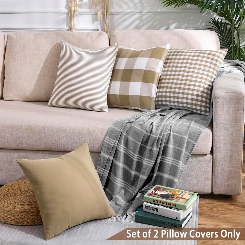 Light Blue Farmhouse Buffalo Plaid Pillow Covers 18x18 Set of 2 Patio Outdoor Decor Neutral Checkered Pillow Covers 18 x 18, Blue and White Gingham Plaid Gingham 18