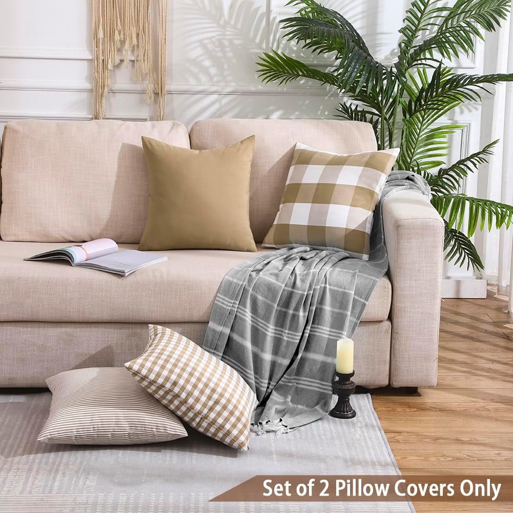 Light Blue Farmhouse Buffalo Plaid Pillow Covers 18x18 Set of 2 Patio Outdoor Decor Neutral Checkered Pillow Covers 18 x 18, Blue and White Gingham Plaid Gingham 18