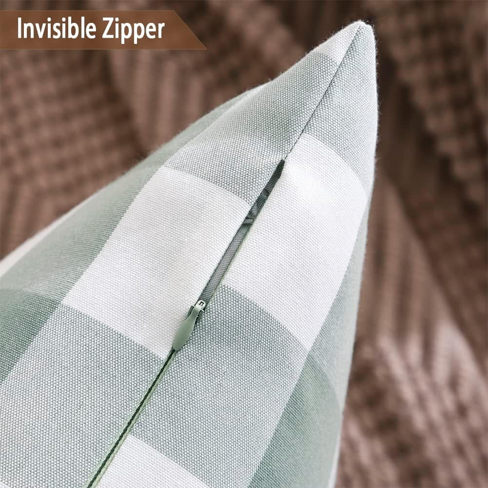 Light Blue Farmhouse Buffalo Plaid Pillow Covers 18x18 Set of 2 Patio Outdoor Decor Neutral Checkered Pillow Covers 18 x 18, Blue and White Gingham 18x18 Square Khaki - Image 5