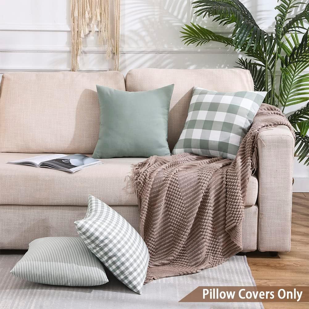 Light Blue Farmhouse Buffalo Plaid Pillow Covers 18x18 Set of 2 Patio Outdoor Decor Neutral Checkered Pillow Covers 18 x 18, Blue and White Gingham 18x18 Square Navy Blue - Image 3