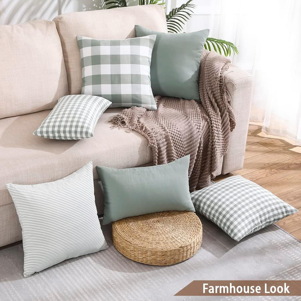Light Blue Farmhouse Buffalo Plaid Pillow Covers 18x18 Set of 2 Patio Outdoor Decor Neutral Checkered Pillow Covers 18 x 18, Blue and White Gingham 18x18 Square Navy Blue - Image 4